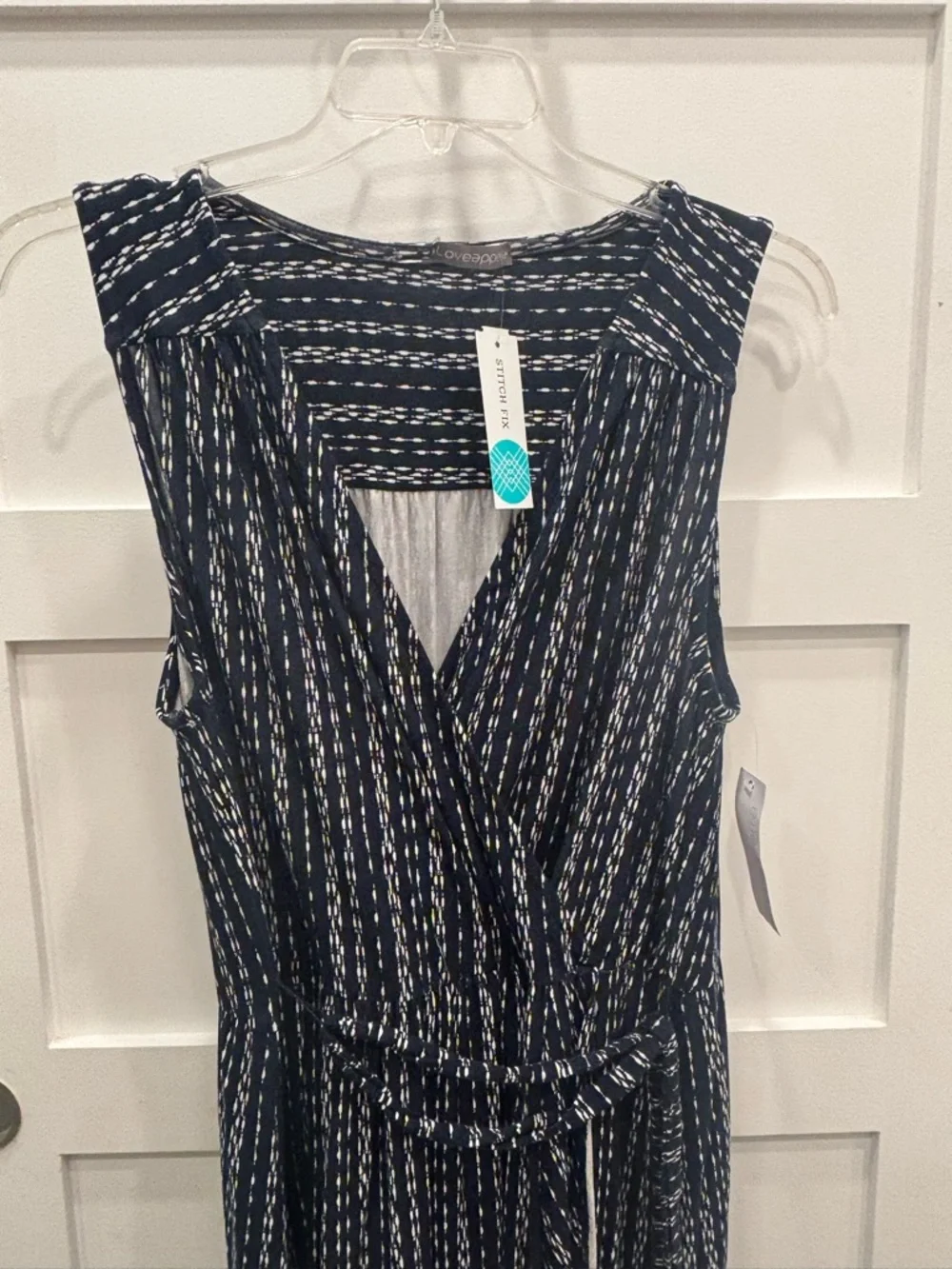 Loveappella Navy and White Striped Sleeveless Wrap Maxi Dress - Picture 3 of 6